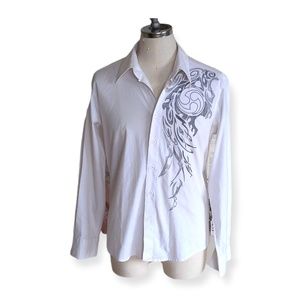 🍑Akcil Gender Neutral Embroidered Optic white Men long sleeve shirt Size 373